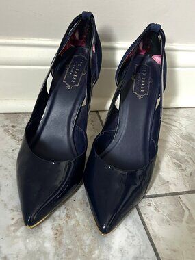 Ted Baker London Womens EU 40 Navy Patent Suede Pointed Toe Stiletto Heels